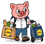 Петар идёт с пакетами Lidl после покупок.